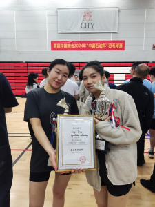 Angie and Cynthia with their badminton award